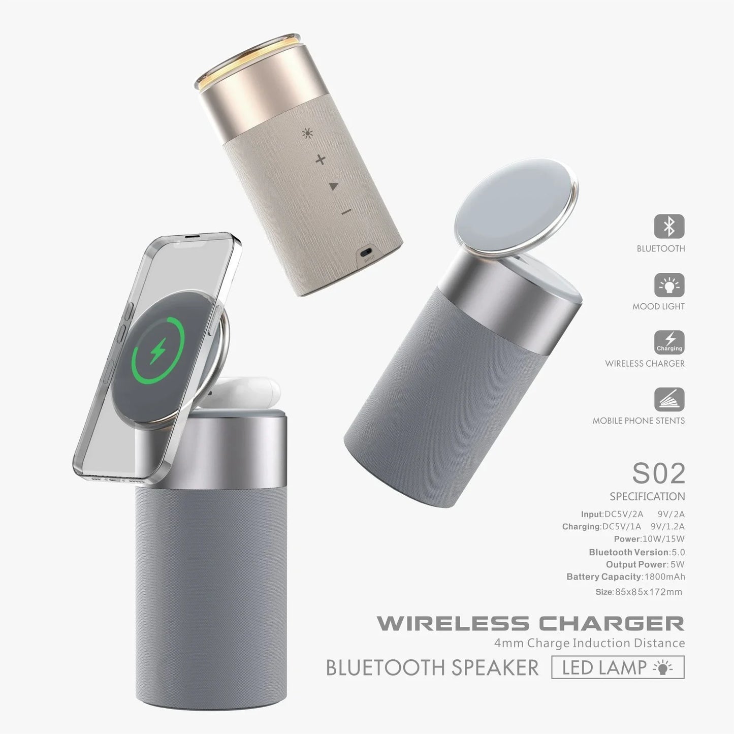 Versatile 3-in-1 wireless charging station with touch lamp and Bluetooth speaker for home and office use