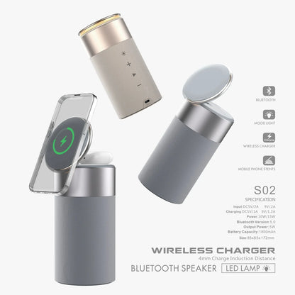 Versatile 3-in-1 wireless charging station with touch lamp and Bluetooth speaker for home and office use
