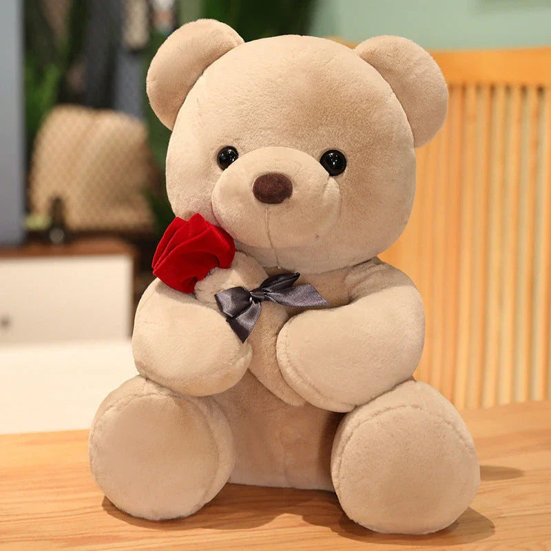 Soft, plush teddy bear-shaped pillow in brown, beige, and grey colors, perfect for cuddling and relaxation