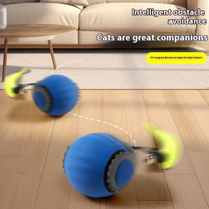 Automatic gravity sudden ball cat toy in orange and blue, made from durable silicone