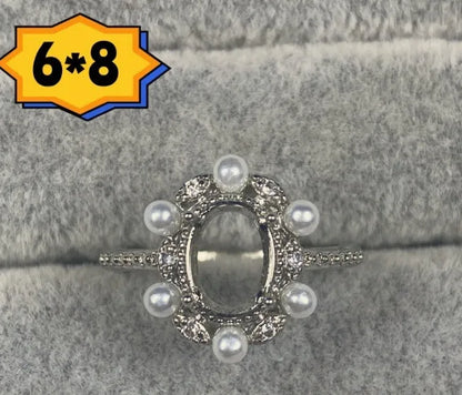 Oval open mouth copper ring with 6x8mm stone and five-pointed star ornament in Korean style.