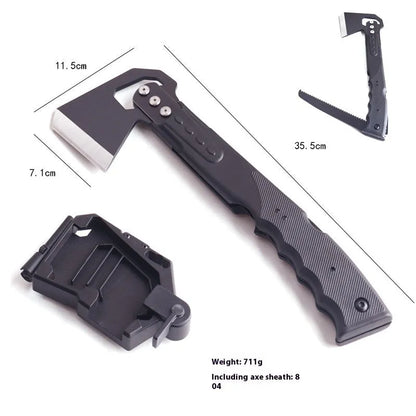 Stainless steel camping survival axe with ABS handle measuring 40cm by 15cm