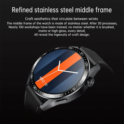 Black GS3 Max smartwatch with a 1.35-inch screen on a silicone wristband, showing health metrics and call interface.