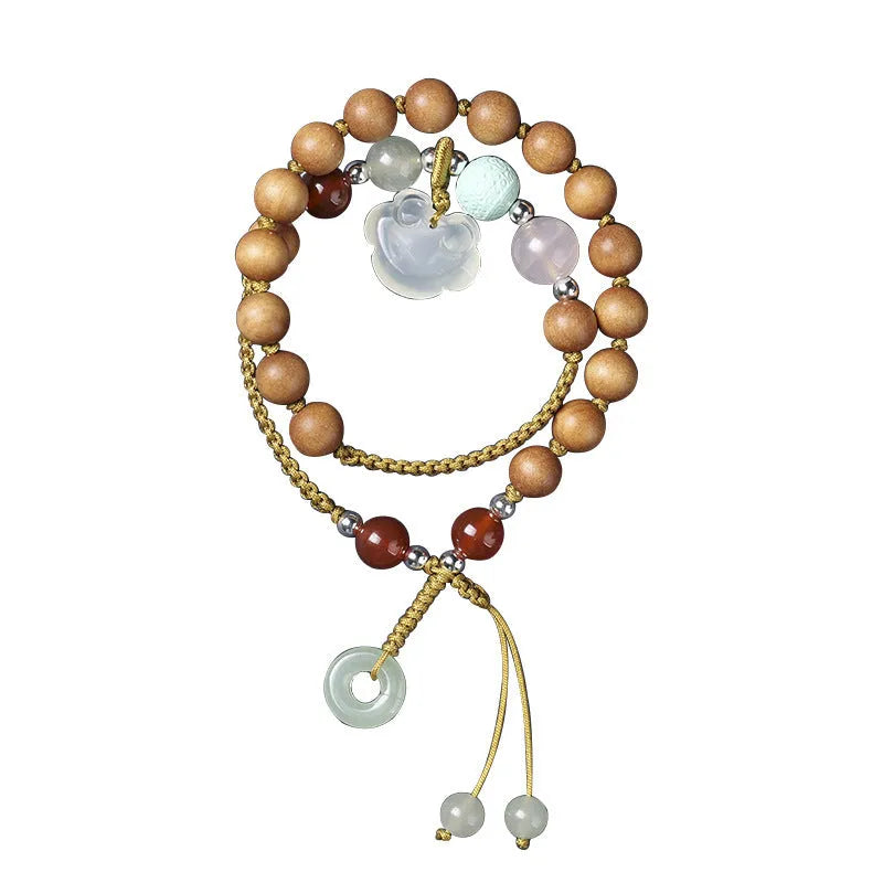 Women's double ring bracelet with sandalwood fragrance, hand-woven ebony and traditional Ruyi pattern