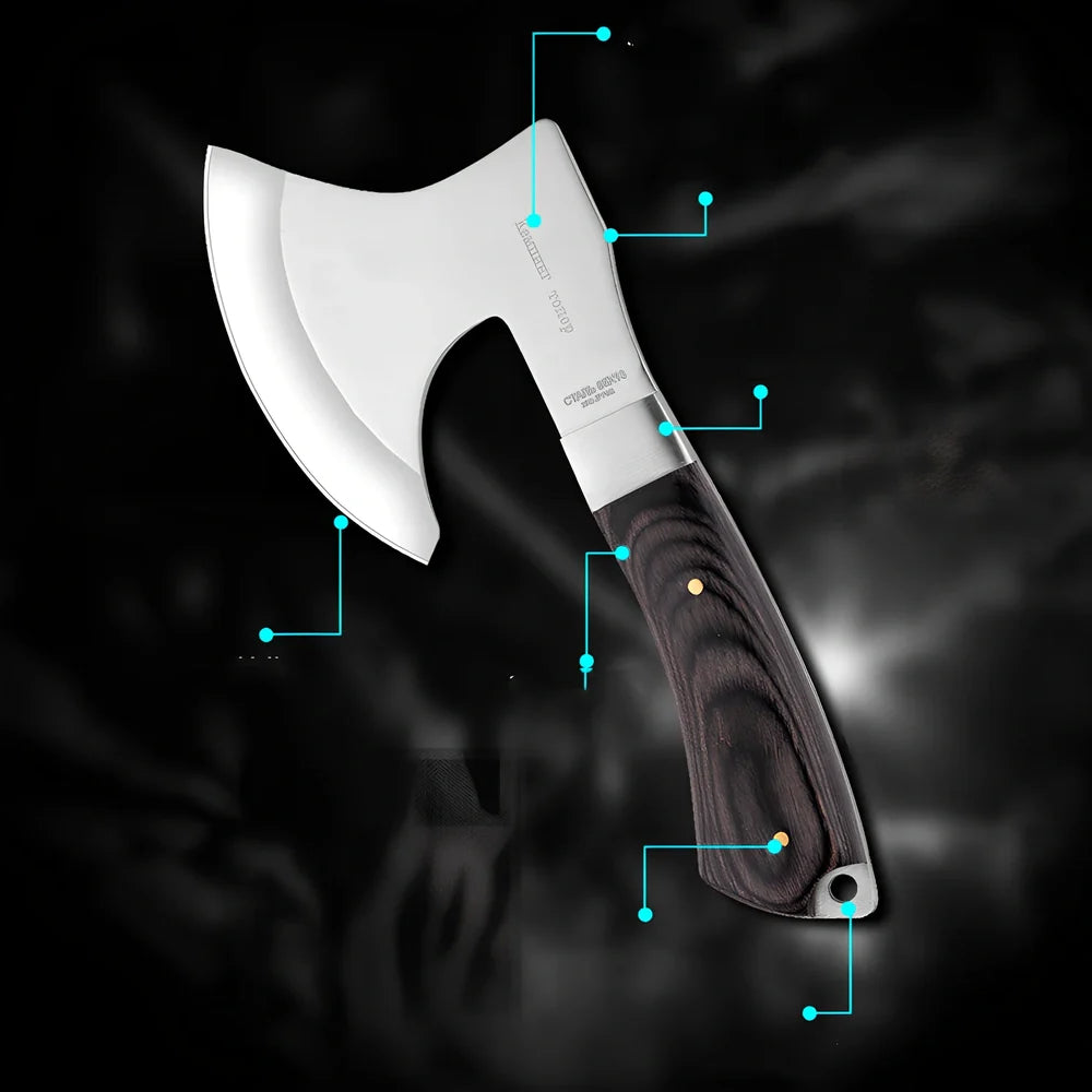 Outdoor Tactics camping axe with 57cm length, 49HRC stainless steel blade for chopping wood in garden or logging