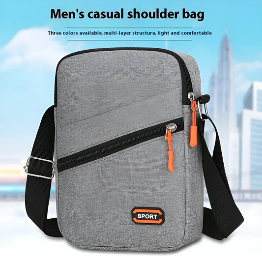 Oxford cloth crossbody commuter bag with contrast colour trim in silver grey