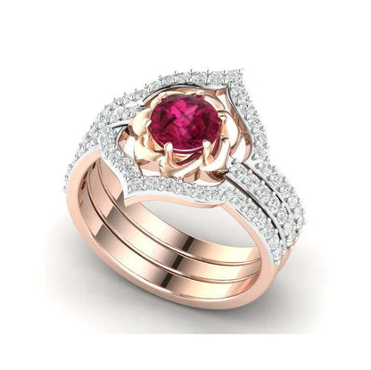 Exquisite rose gold flower engagement ring set with intricate floral design and adjustable sizing