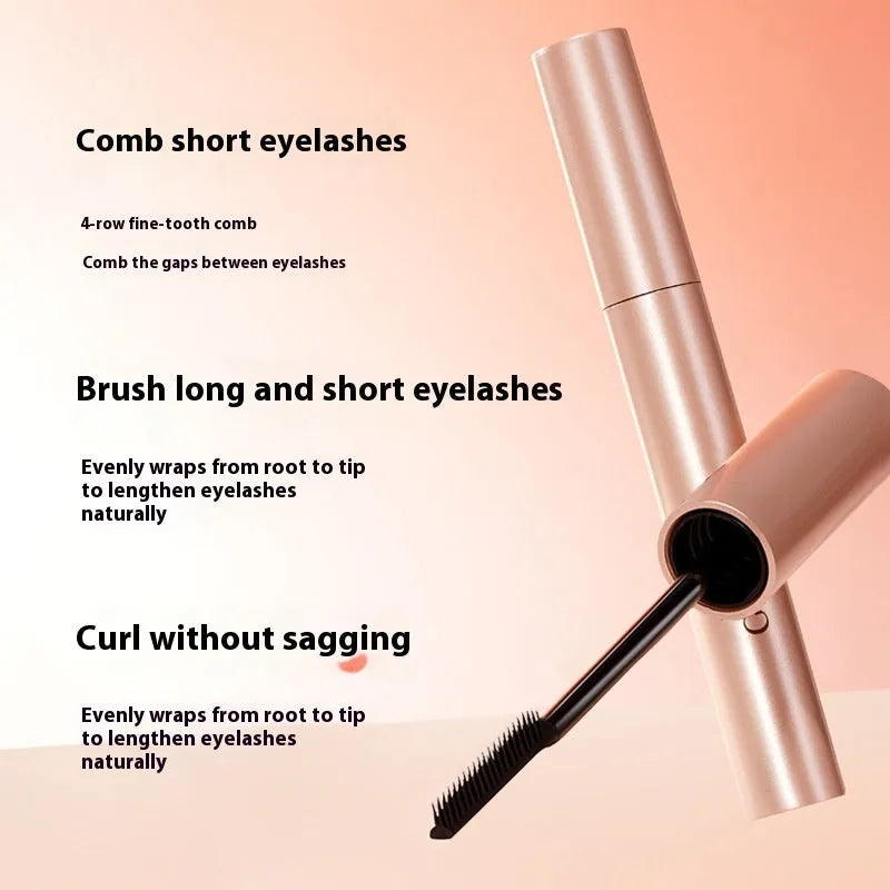 Black natural curly long makeup mascara for women with 8g net content, length of 4cm, width of 2.3cm and a height of 14cm for voluminous lashes and universal skin types.