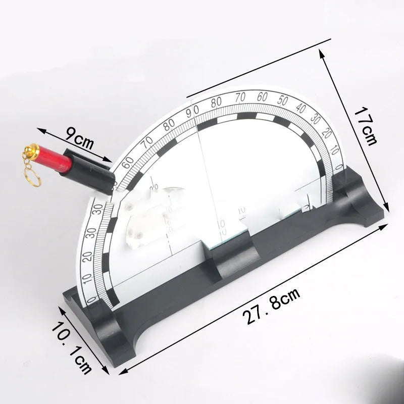 Iron plate optical physics teaching instrument with a laser pen for classroom demonstrations.