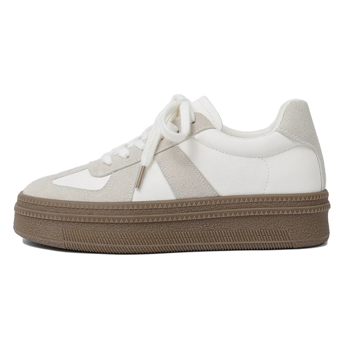 Retro round toe sports board shoes with cross shoulder straps in milky white colour