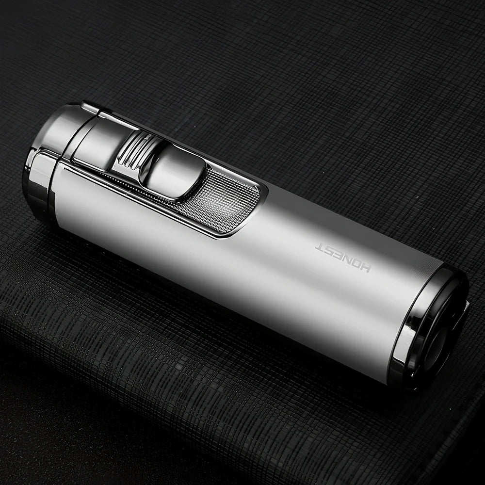 Zinc alloy cylindrical cigar lighter with four-straight flame design in choice of five colours