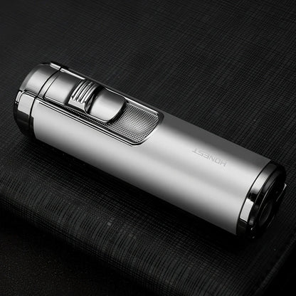 Zinc alloy cylindrical cigar lighter with four-straight flame design in choice of five colours
