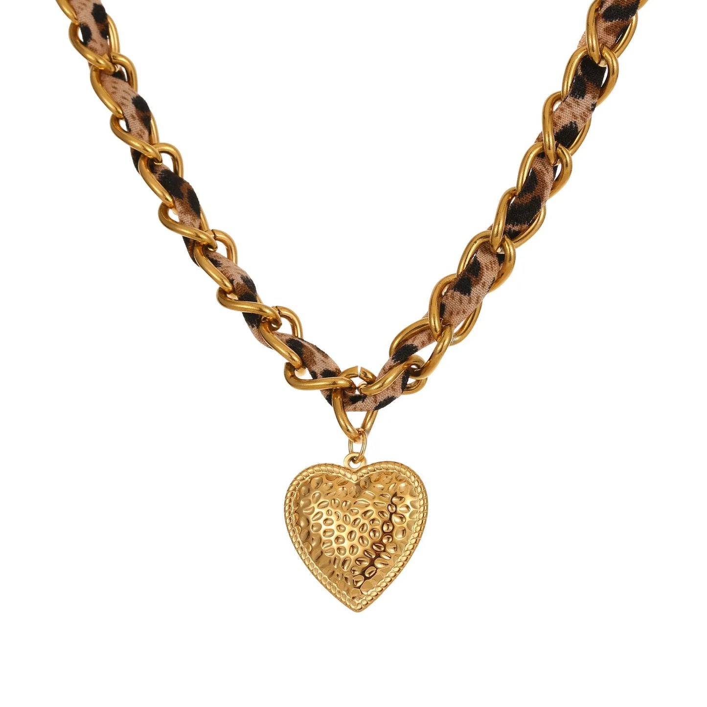 Stainless steel women's necklace with geometric leopard love pendant on 41-50cm chain
