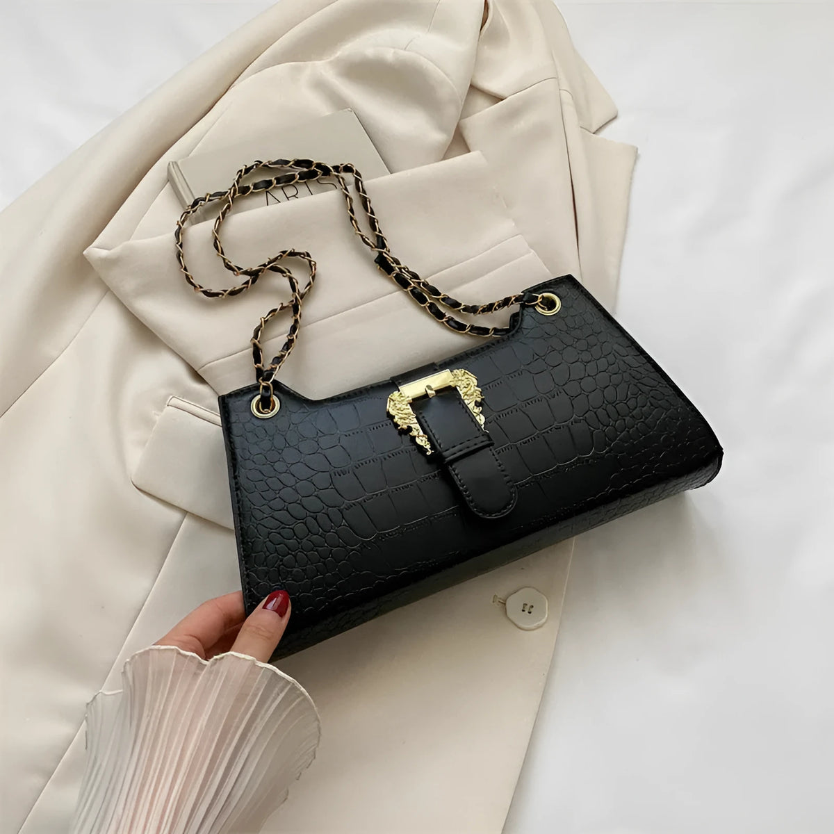 Women's PU small square crossbody shoulder bag with single strap, sandwich pocket, and phone bag in black, white, green, orange, or rose pink
