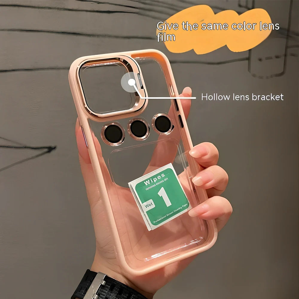 Metal hollow lens bracket phone case showing raised camera protection and precise button cutouts