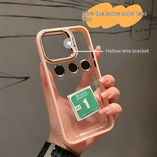 Metal hollow lens bracket phone case showing raised camera protection and precise button cutouts