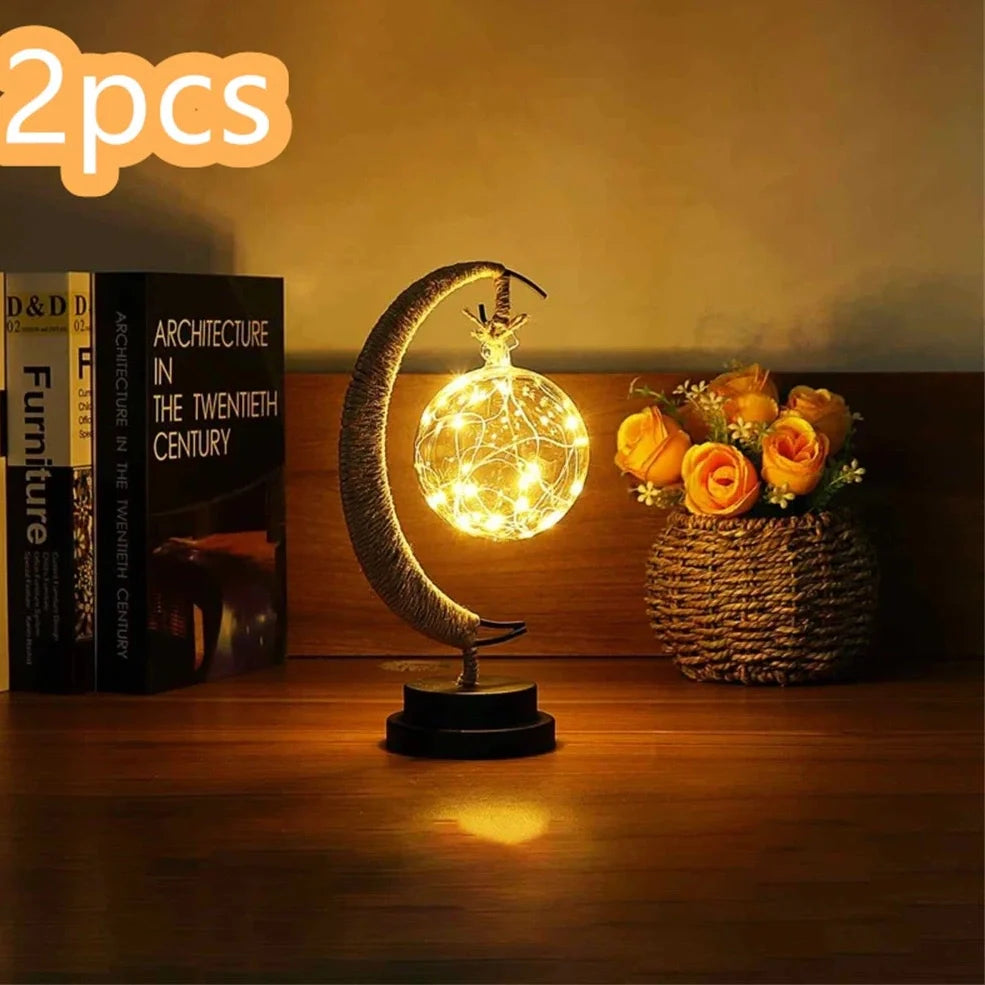 Star-shaped wrought iron LED decorative light with copper wire detailing and glass shell, measuring 280mm by 140mm by 130mm