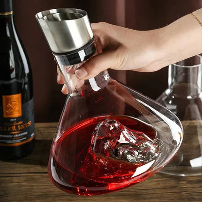 Elegant Iceberg Waterfall Wine Decanter made of lead-free crystal glass for enhancing wine flavors and aromas