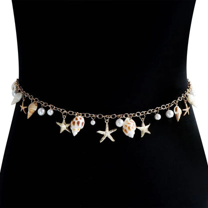 Women's alloy waist chain and bracelet set with star charms on a white background.