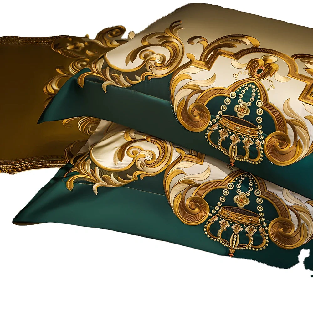 European-style 10-piece long-staple cotton bedding set with embroidered bedspread and 220x240cm quilt cover for 2.0m bed