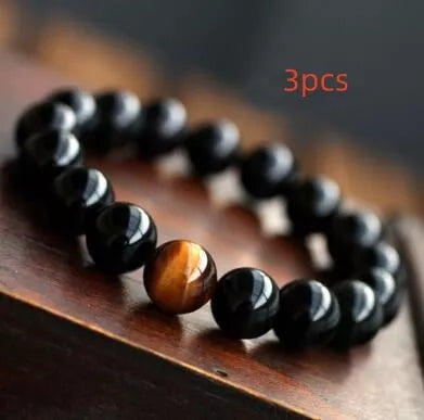 Natural Black Onyx and Tiger Eye Energy Bracelet with elastic rope