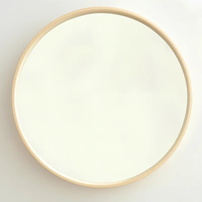 Solid wood circular bathroom mirror with float silver glass in natural wood colour frame