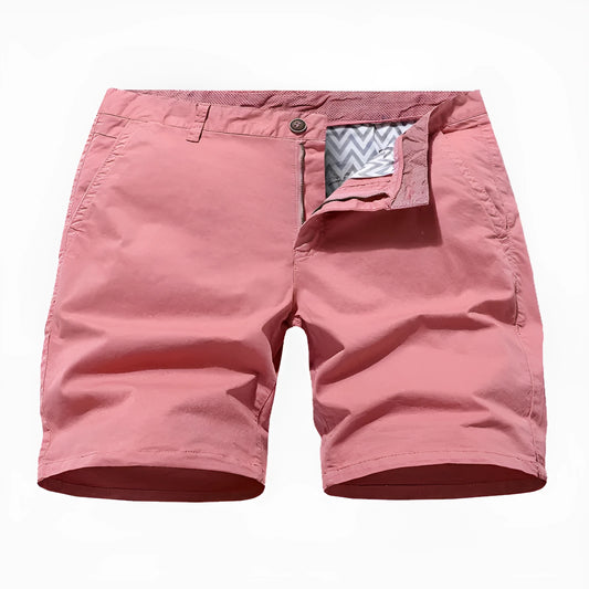 Men's blue denim casual shorts with a loose fit, no belt, and straight legs on a plain background.