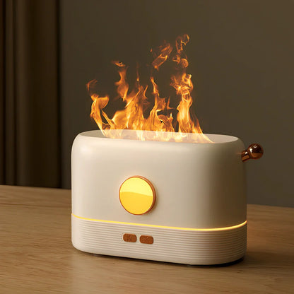 USB-powered desktop humidifier with simulation flame effect and 200ml water tank
