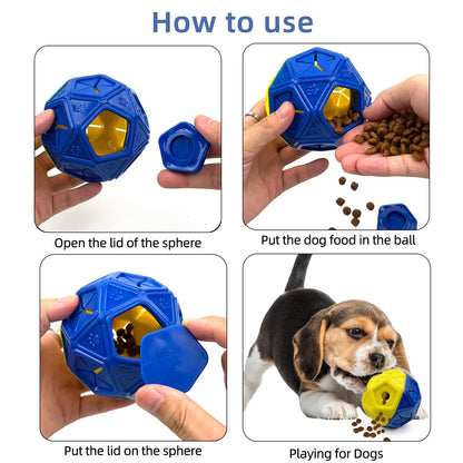 Chew-resistant dog puzzle feeder ball in red colour designed for interactive food dispensing