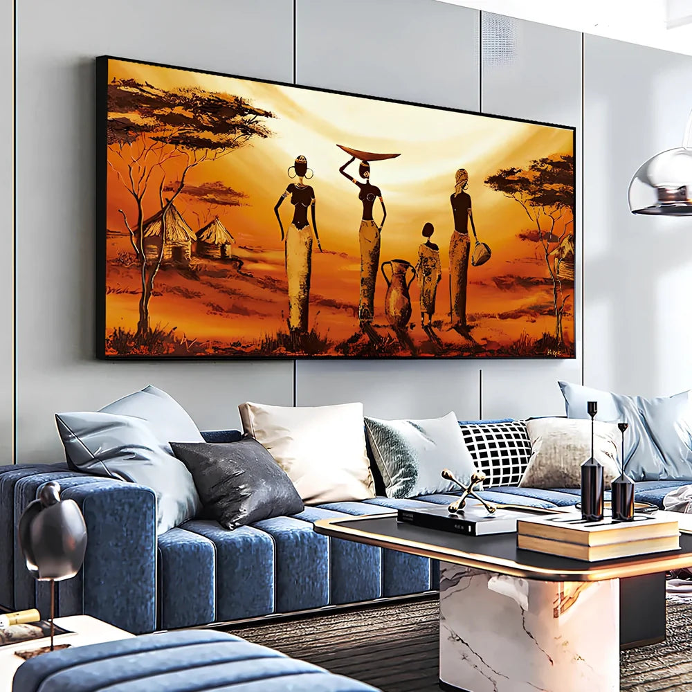 Abstract African woman canvas wall art poster, waterproof canvas in 60x120cm size, frameless print with rich colours for home decor