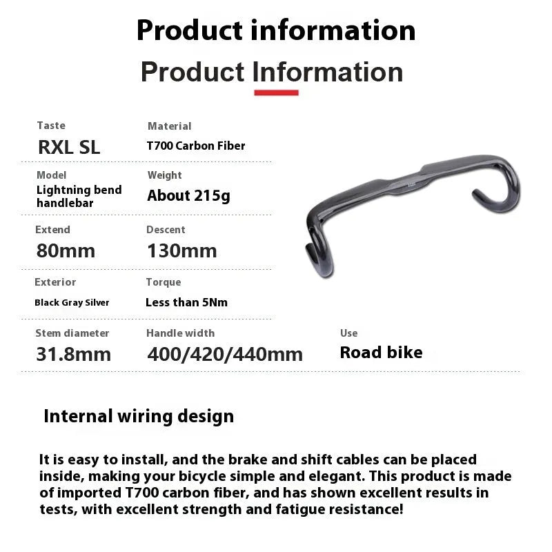 Carbon fibre road bike drop handlebar in black grey silver with width options 400mm 420mm 440mm