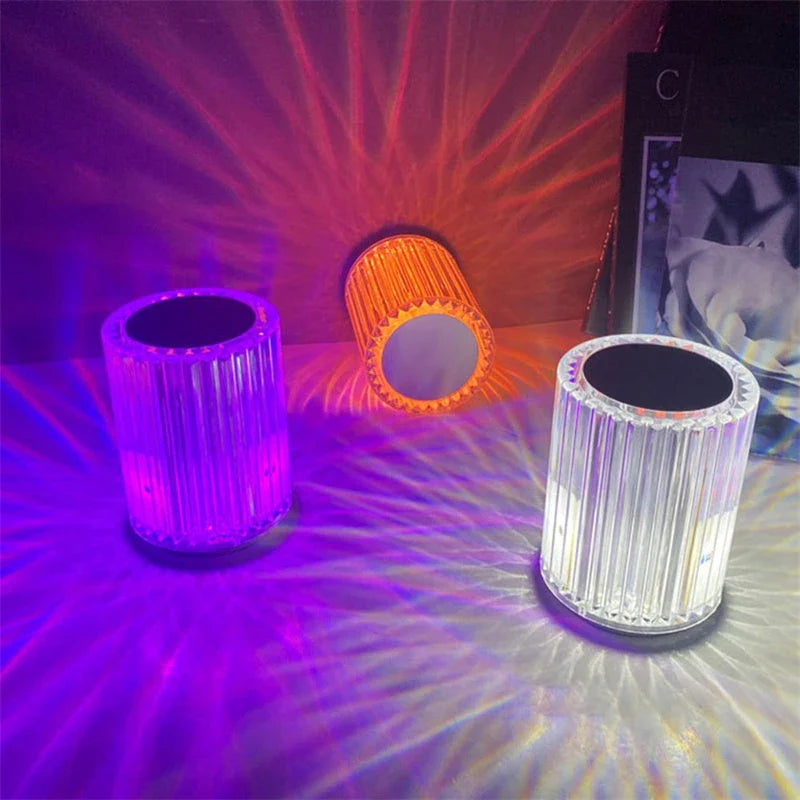 Elegant acrylic LED desk lamp with color-changing RGB lights, modern design, and touch or remote control lighting adjustments