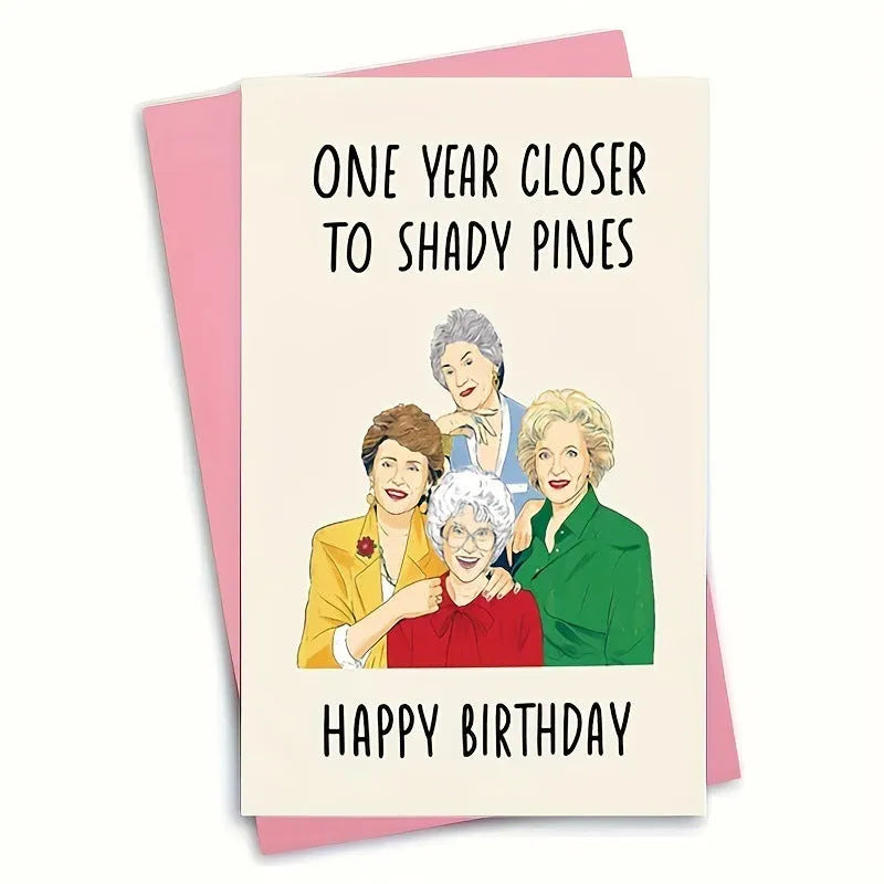 Simple modern birthday greeting card with choice of coloured envelopes: yellow, purple, pink, red, and kraft paper.