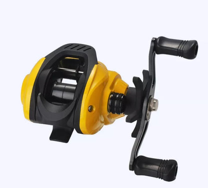 Small Yellow Water Drop Wheel Fishing Reel with shallow line cup option