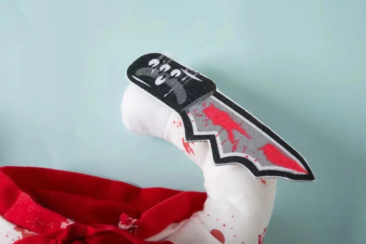 Pet costume with bloody doll design and sand carving details for cats and dogs in five sizes