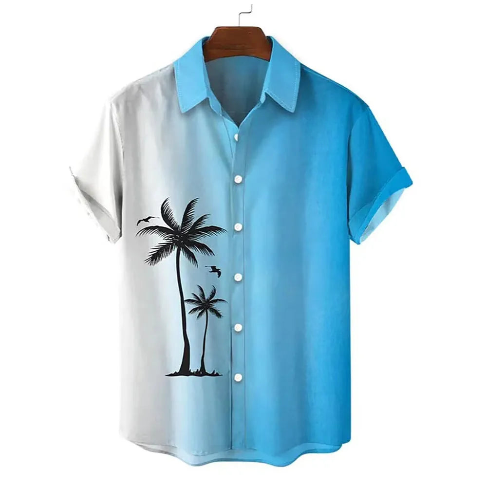 Men's short-sleeved Hawaiian shirt with 3D printed pattern, available in multiple colours and sizes including plus sizes.