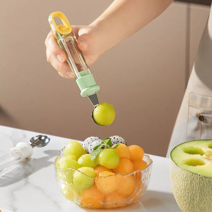 Stainless steel melon baller scoop with ergonomic grip for easy fruit ball creation