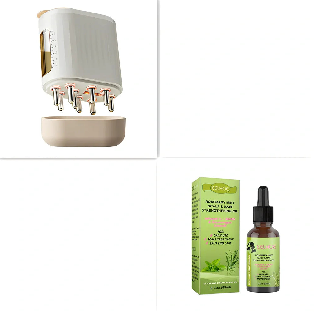 White 2-in-1 electric scalp massager and hair oil applicator brush, 70x55x30mm size with silicone bristles and USB charging