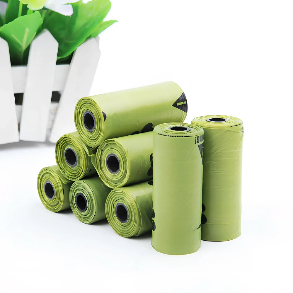 Green HDPE biodegradable dog waste bags on continuous roll with EPI technology