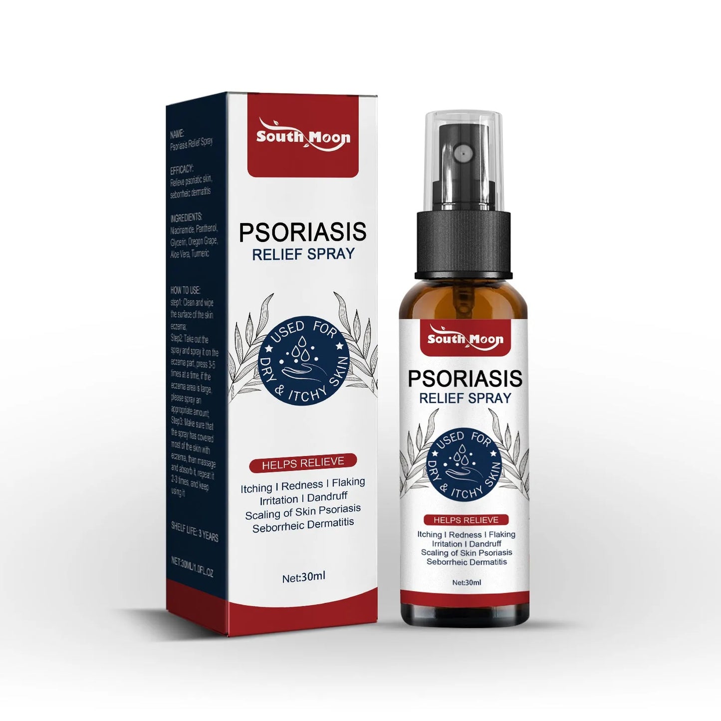 30ml bottle of body care relief spray with aloe vera and panthenol.