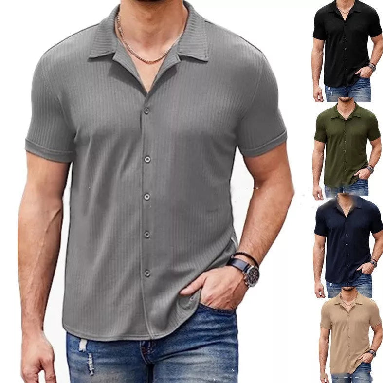 Men's casual cotton blend polo shirt with button collar in various colors