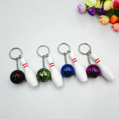 Mini simulation sports bowling pin keychain pendant in blue PVC metal