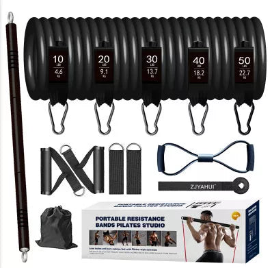 150-pound TPE fitness resistance band set with foam handles, foot rings, and tension ropes