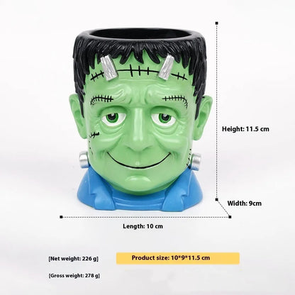 Hand-painted Halloween resin flower pot decorations in bandage zombie, white ghost, Frankenstein, and death designs