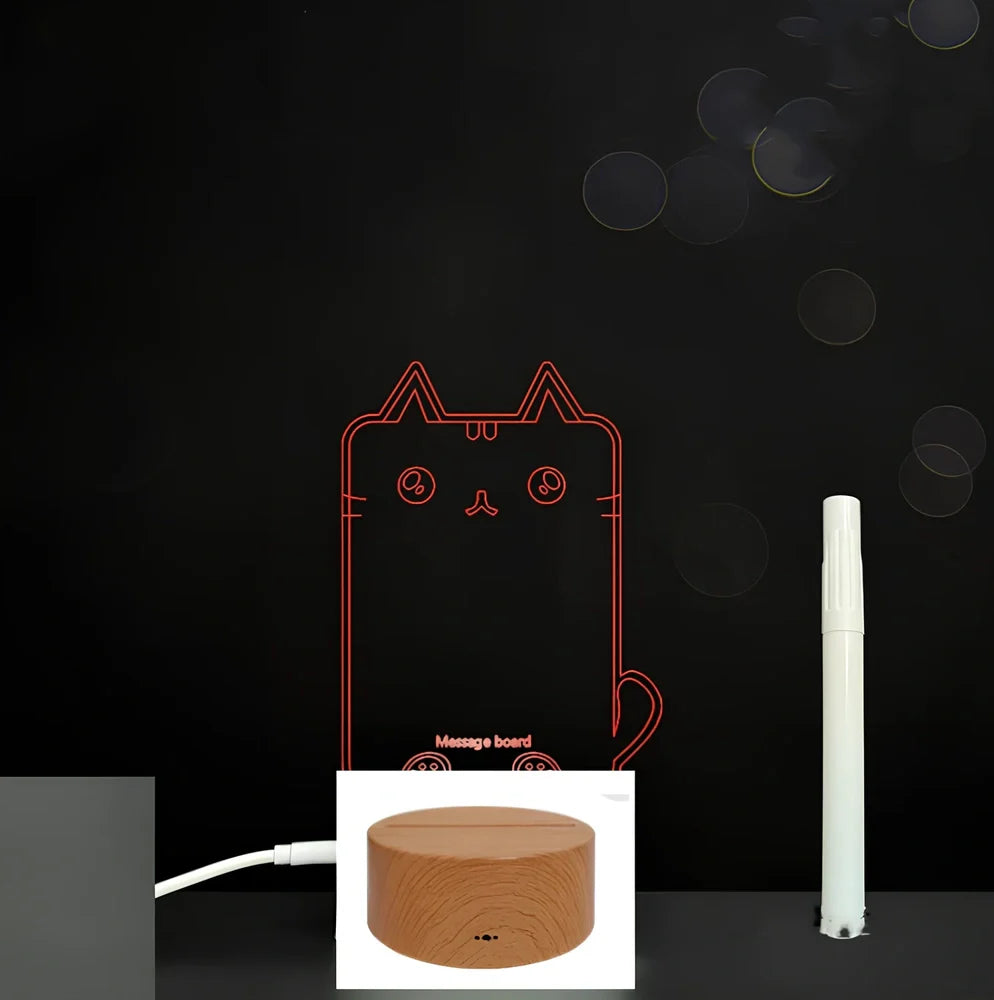 3D acrylic LED message board with touch controls showing illuminated writing on 3.5mm thick surface