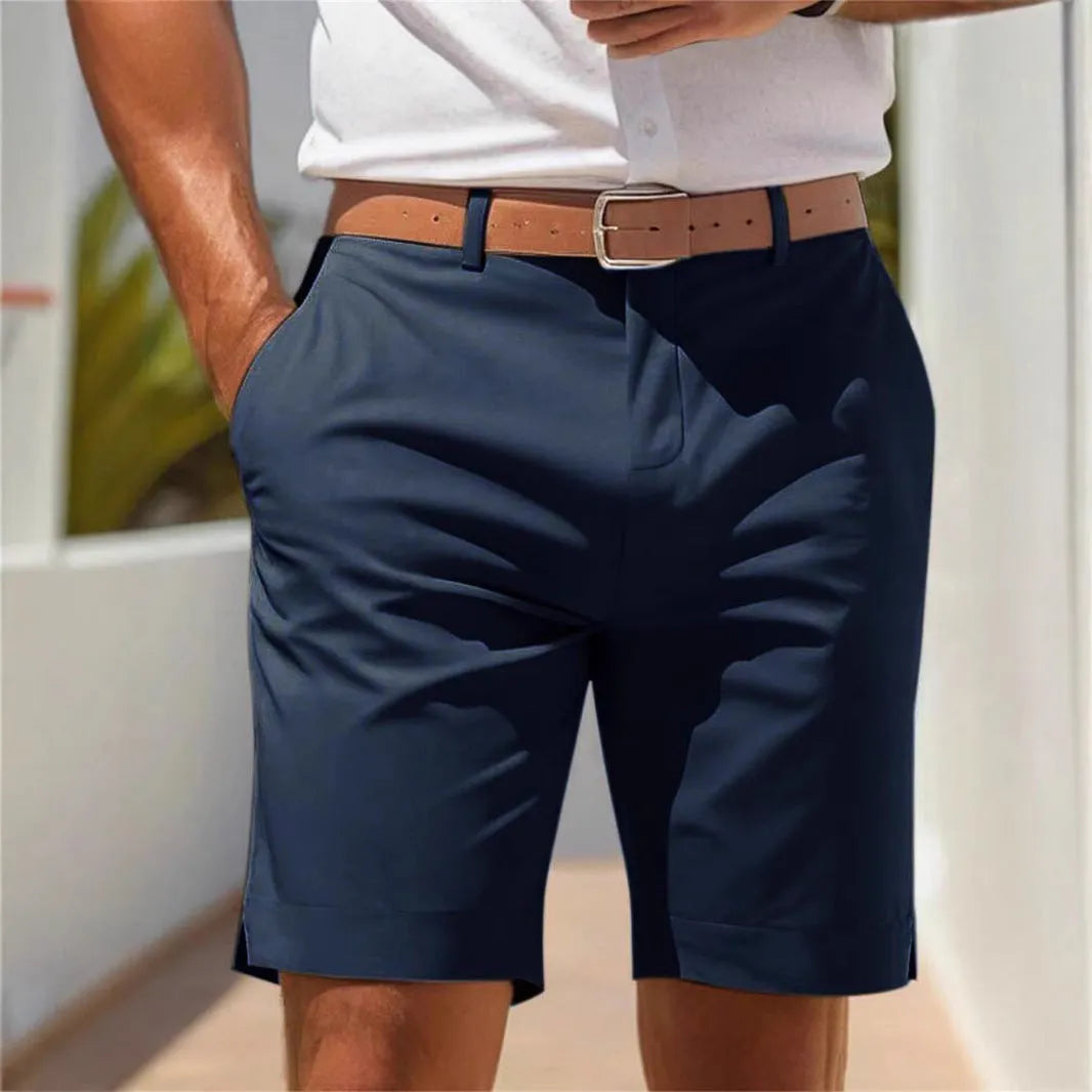 Men's straight leg business suit shorts in polyester fabric for summer casual wear