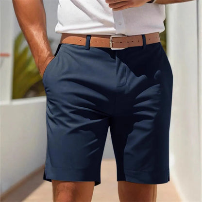 Men's straight leg business suit shorts in polyester fabric for summer casual wear
