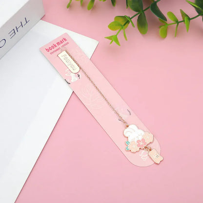 Metal bookmark pendant with cherry blossom cartoon cat design for journal decoration