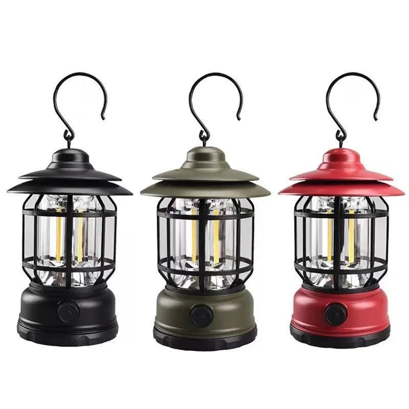 Dark green portable camping lantern with compact 16.6cm height and multiple power options