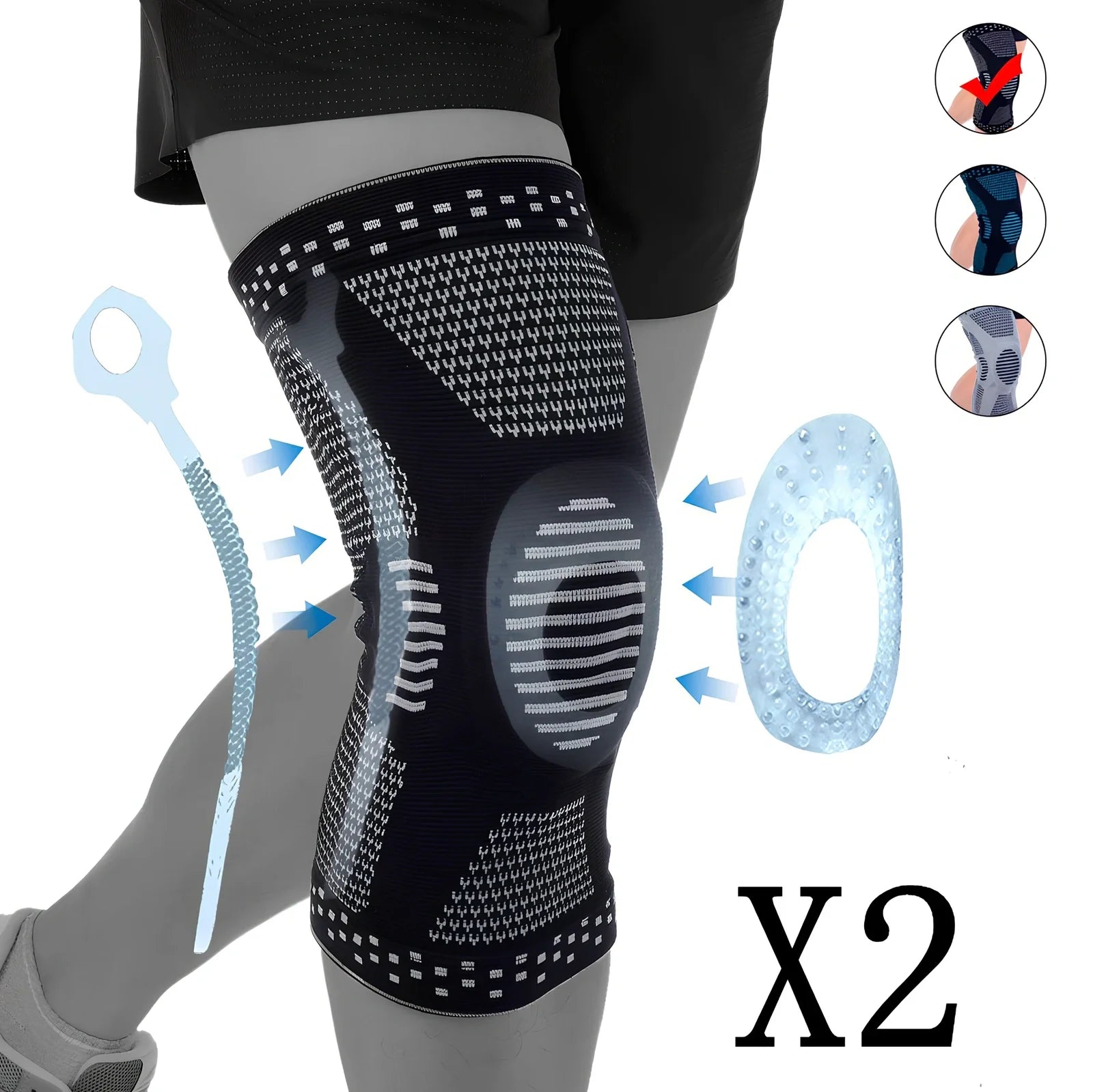 Grey basketball knee pad showing half-moon shape and silicone grip strips for court protection